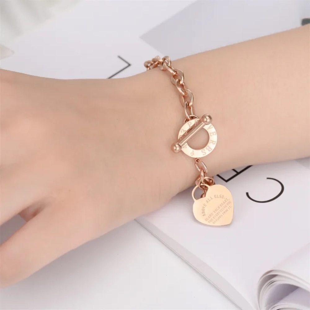 “Guard Your Heart” Toggle Bracelet - Rose Gold Plated - Picture 4 of 7